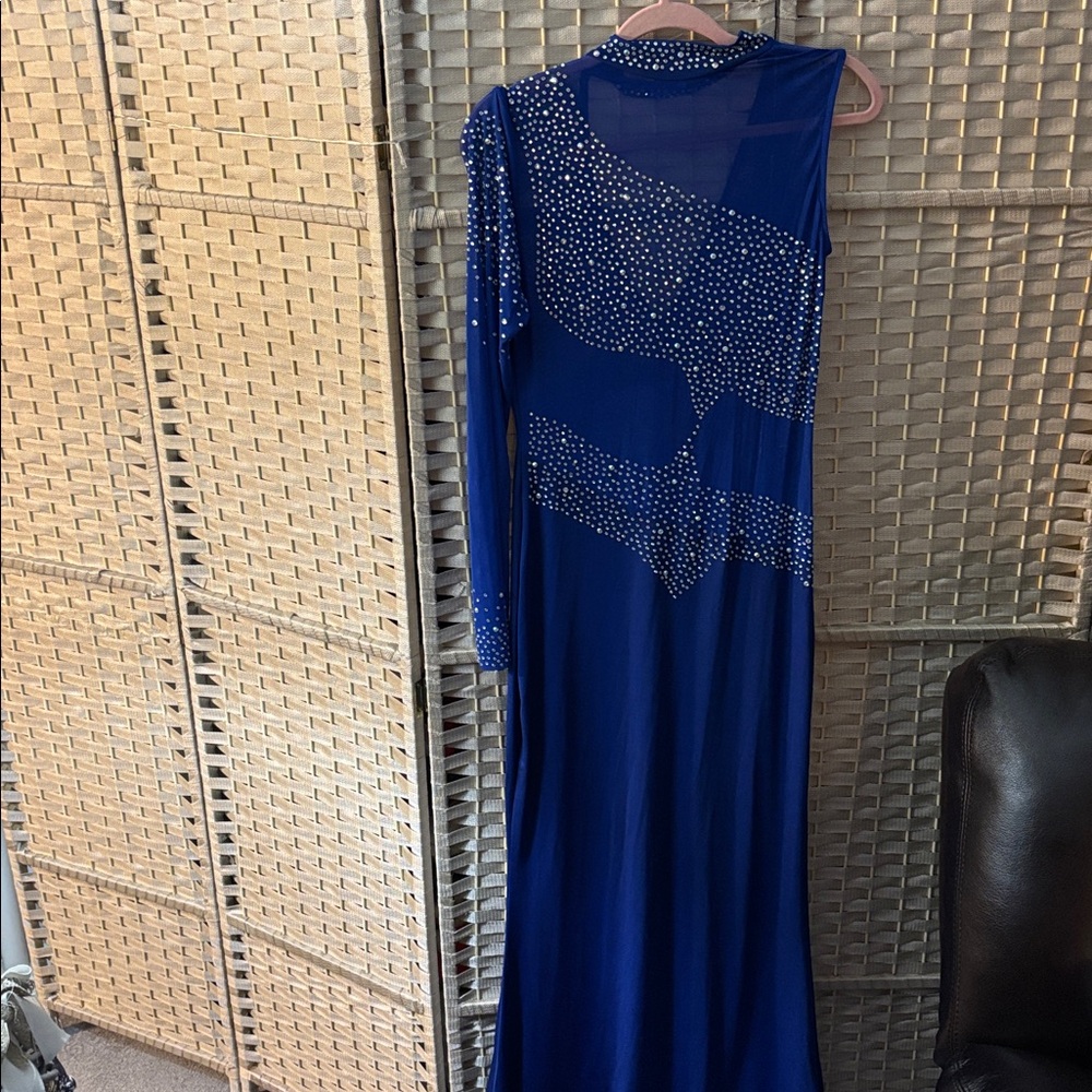 Elegant Blue Long Sleeve Maxi Dress